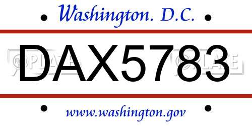 DAX5783 District Of Columbia License Plate