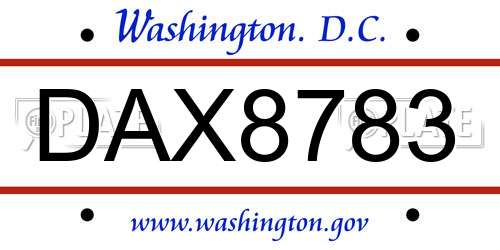 DAX8783 District Of Columbia License Plate