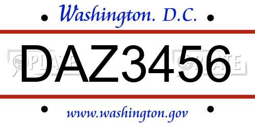 DAZ3456 District Of Columbia License Plate