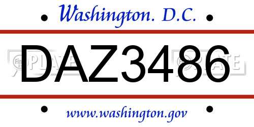 DAZ3486 District Of Columbia License Plate