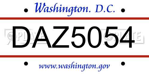 DAZ5054 District Of Columbia License Plate