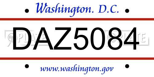 DAZ5084 District Of Columbia License Plate