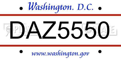DAZ5550 District Of Columbia License Plate