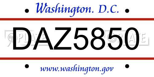 DAZ5850 District Of Columbia License Plate