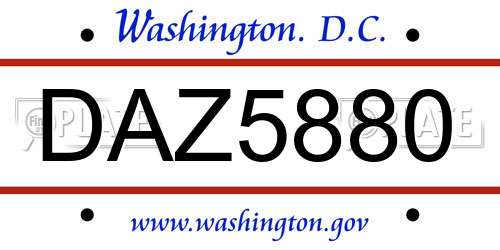DAZ5880 District Of Columbia License Plate