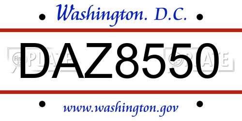 DAZ8550 District Of Columbia License Plate