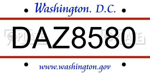 DAZ8580 District Of Columbia License Plate