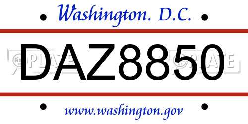 DAZ8850 District Of Columbia License Plate