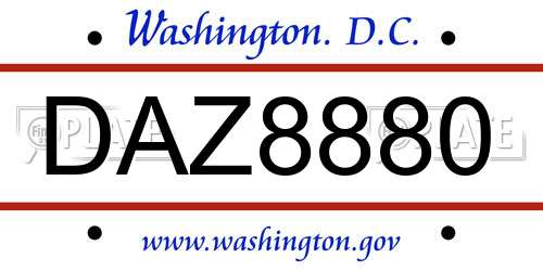 DAZ8880 District Of Columbia License Plate