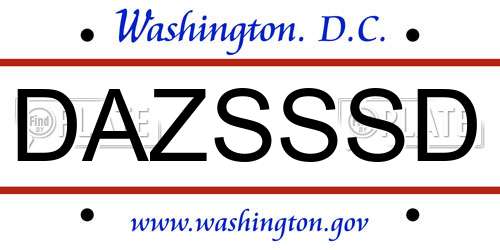 DAZSSSD District Of Columbia License Plate