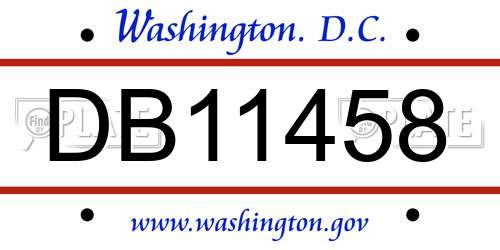 DB11458 District Of Columbia License Plate
