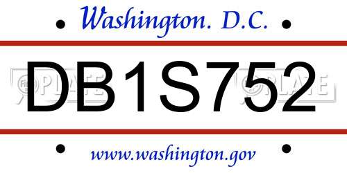 DB1S752 District Of Columbia License Plate