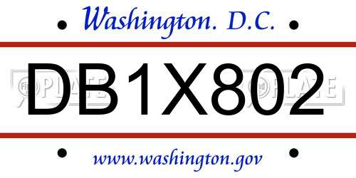 DB1X802 District Of Columbia License Plate