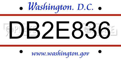 DB2E836 District Of Columbia License Plate