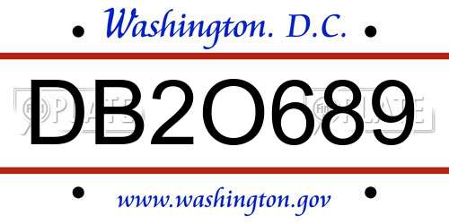 DB2O689 District Of Columbia License Plate
