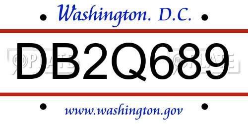 DB2Q689 District Of Columbia License Plate
