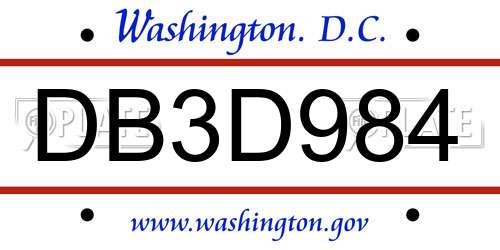 DB3D984 District Of Columbia License Plate