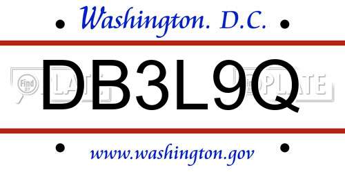 DB3L9Q District Of Columbia License Plate
