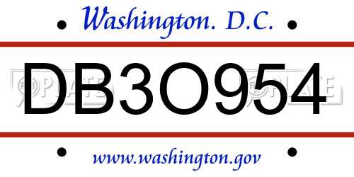 DB3O954 District Of Columbia License Plate