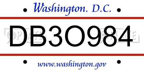 DB3O984 District Of Columbia License Plate