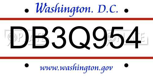 DB3Q954 District Of Columbia License Plate