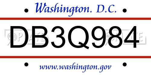 DB3Q984 District Of Columbia License Plate
