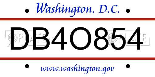 DB4O854 District Of Columbia License Plate