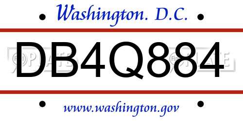 DB4Q884 District Of Columbia License Plate