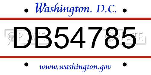DB54785 District Of Columbia License Plate