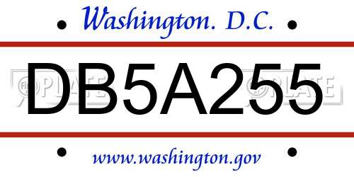 DB5A255 District Of Columbia License Plate
