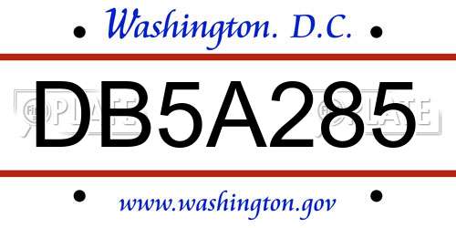 DB5A285 District Of Columbia License Plate