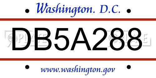 DB5A288 District Of Columbia License Plate