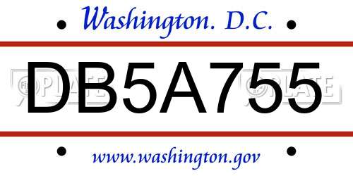 DB5A755 District Of Columbia License Plate