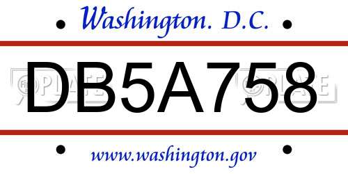 DB5A758 District Of Columbia License Plate
