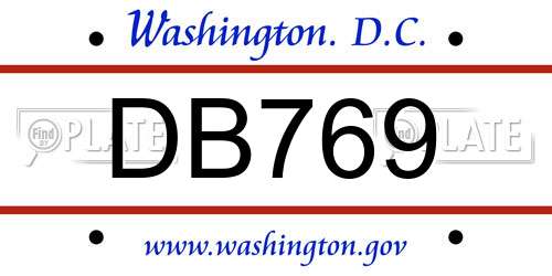 DB769 District Of Columbia License Plate