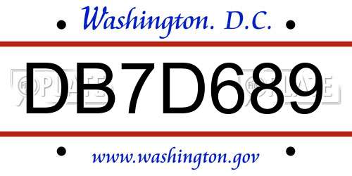 DB7D689 District Of Columbia License Plate
