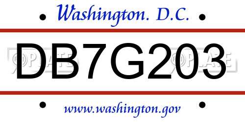 DB7G203 District Of Columbia License Plate