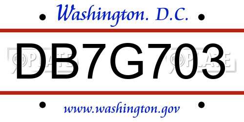 DB7G703 District Of Columbia License Plate