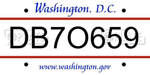 DB7O659 District Of Columbia License Plate