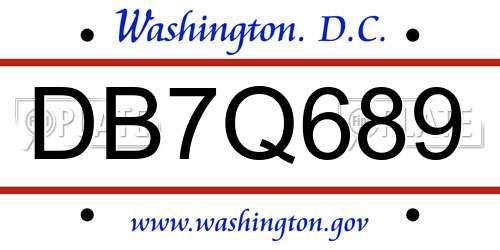 DB7Q689 District Of Columbia License Plate
