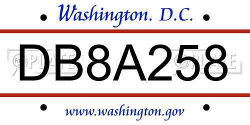 DB8A258 District Of Columbia License Plate