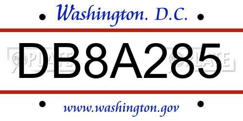 DB8A285 District Of Columbia License Plate