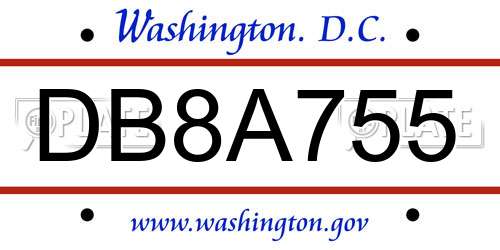 DB8A755 District Of Columbia License Plate