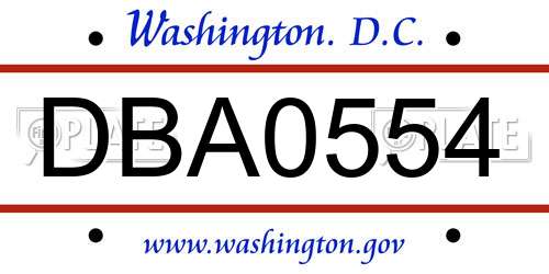 DBA0554 District Of Columbia License Plate
