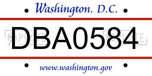 DBA0584 District Of Columbia License Plate