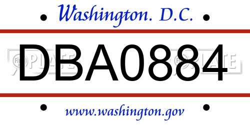 DBA0884 District Of Columbia License Plate
