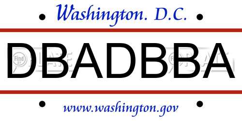 DBADBBA District Of Columbia License Plate