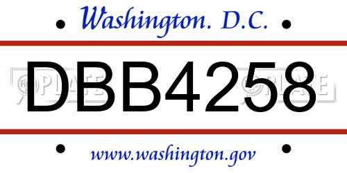 DBB4258 District Of Columbia License Plate
