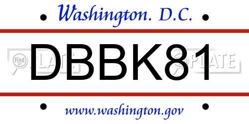 DBBK81 District Of Columbia License Plate