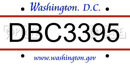 DBC3395 District Of Columbia License Plate